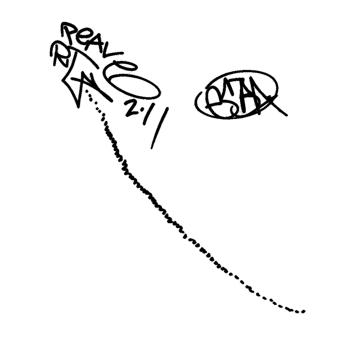 Black graffiti marks and dotted line